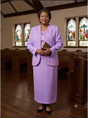Giovanna Signature 3 Piece Skirt Suit Lavender Jacquard Church Formal NWT Sz 16W